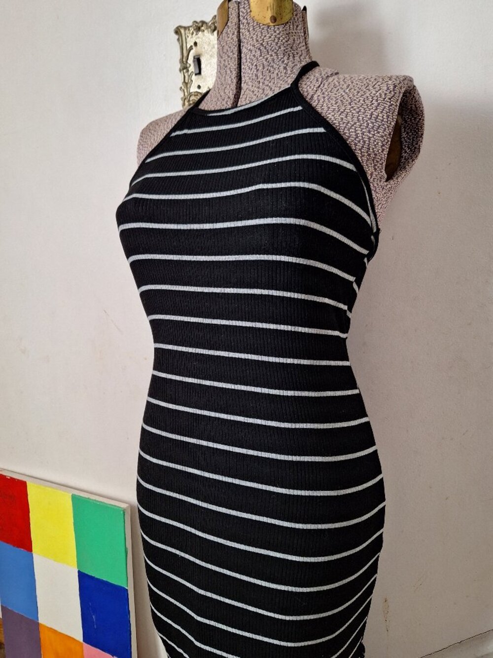 Long Maxi Knit Halter Dress Cotton Size Medium
